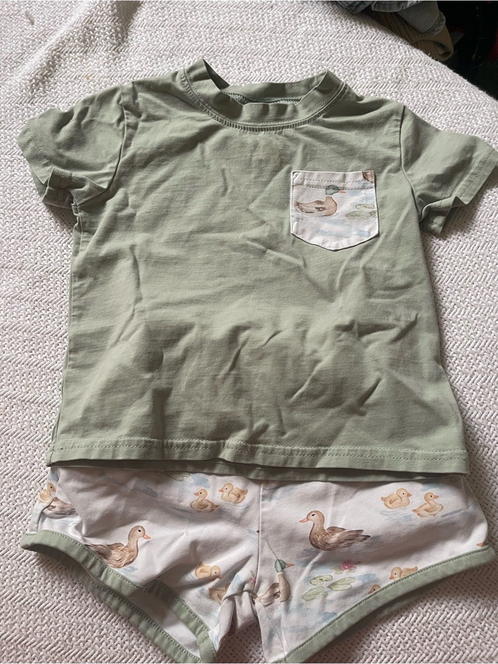 Kids Light Green Pocket Tee and Duck-Print Shorts Set